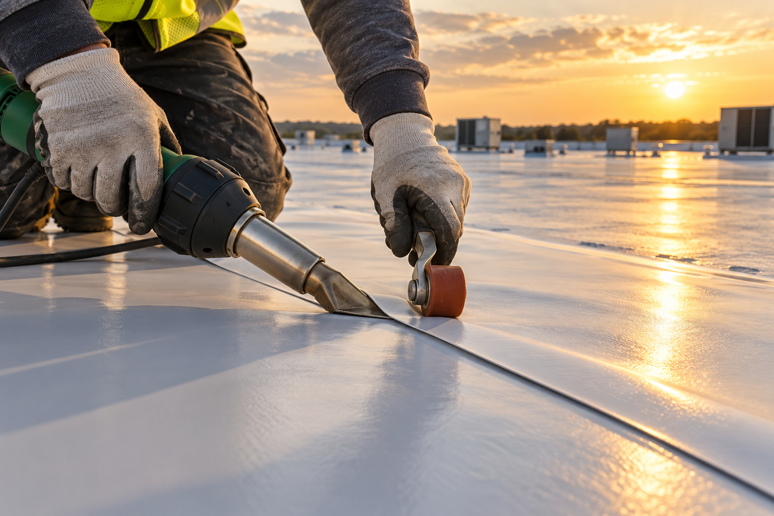 Illustrative image of commercial roof membrane installation